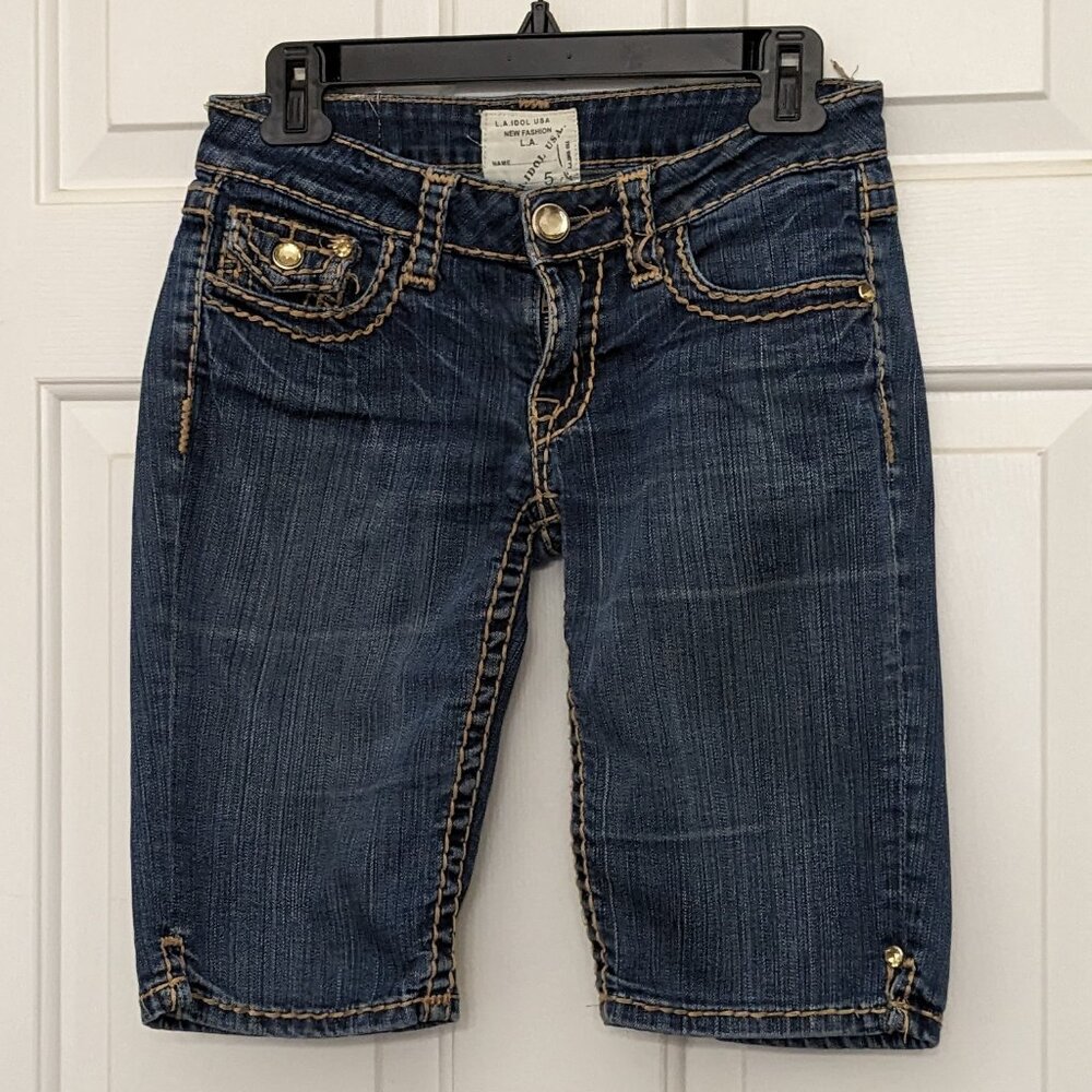 L. A. Idol USA Womens  Bermuda Blue Jean Shorts Size 5